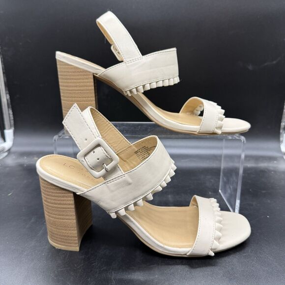 LC Lauren Conrad womens size 8.5 Ettaabone open toe heel beige strappy - Picture 1 of 7